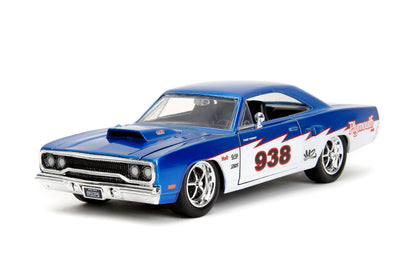 Jada Big Time Muscle 1:24 1970 Plymouth Roadrunner Die-Cast Car, Toys for Kids and Adults(Candy Blue/White)