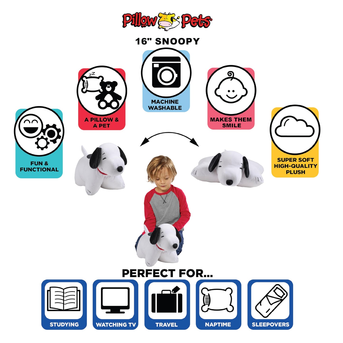 Pillow Pets Peanuts Snoopy, 16" Plush Toy