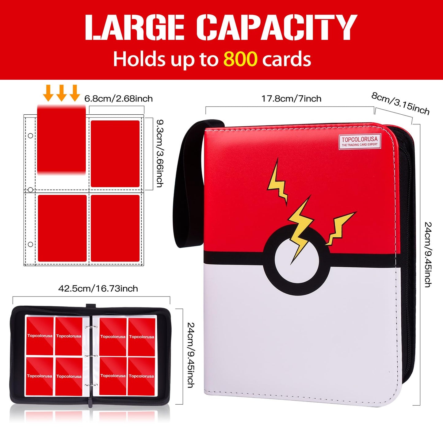 800 Card Binder 4 Pocket, Trading Card Holder Fits 800 Cards With 100 Removable Sleeves, Portable Collection Card Ablum, Game Card Case book With