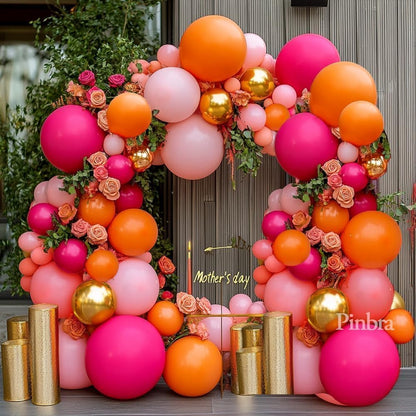 Pink Orange Balloon Garland Double Stuffed Hot Pink Orange Gold Metallic Pastel Balloon Arch Kit for Birthday Baby Bridal Shower Wedding Summer