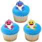 DecoPac Baby Shark Rings, Cupcake Toppers Featuring Baby Shark, Mommy Shark, And Daddy Shark, Blue, Pink, And Yellow 3D Food Safe Cake Decorations