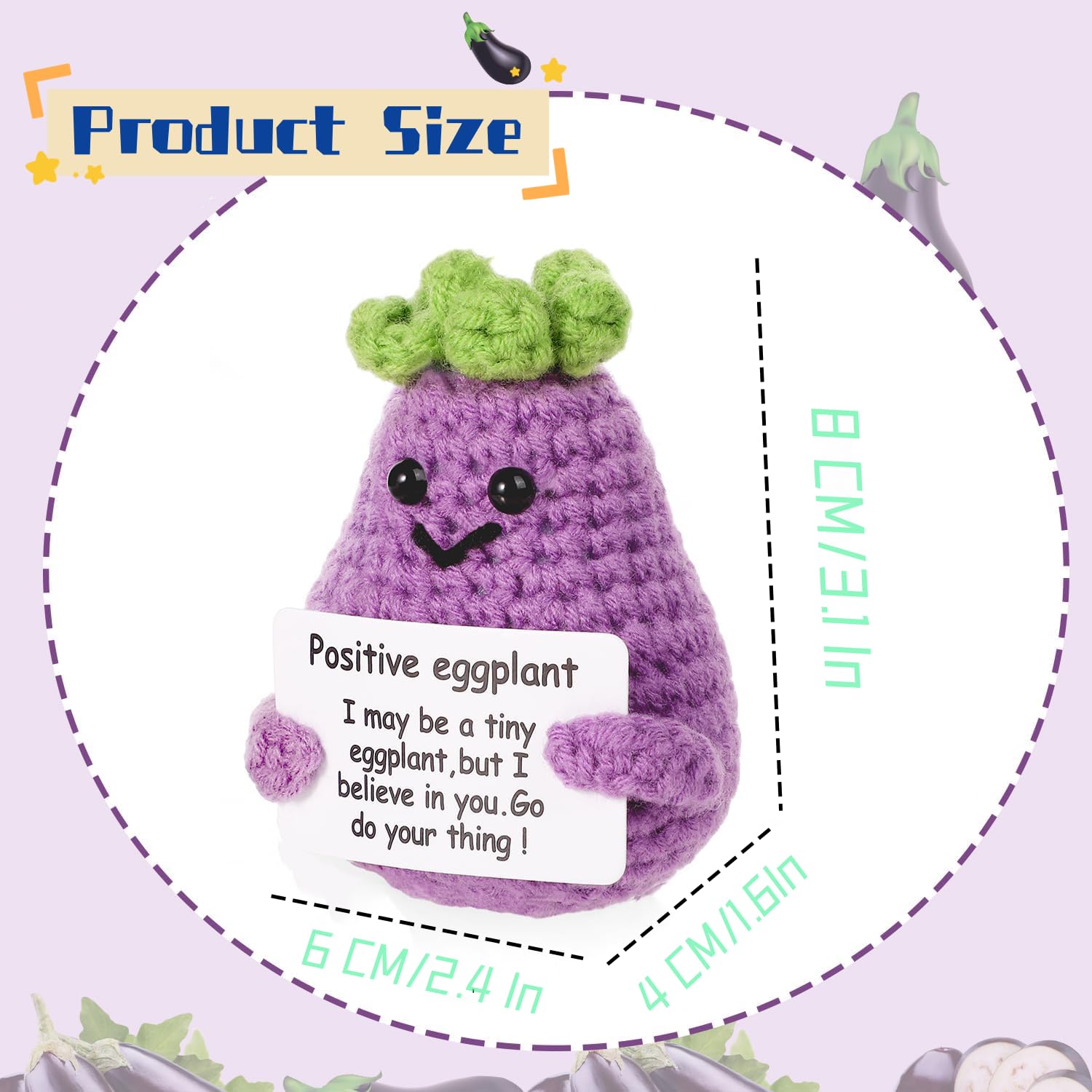 BFYCHYC Handmade Emotional Funny Eggplant Gift, Creative Cute Wool Eggplant Doll with Positive Card, Crochet Gifts, Office and Home Decoration for