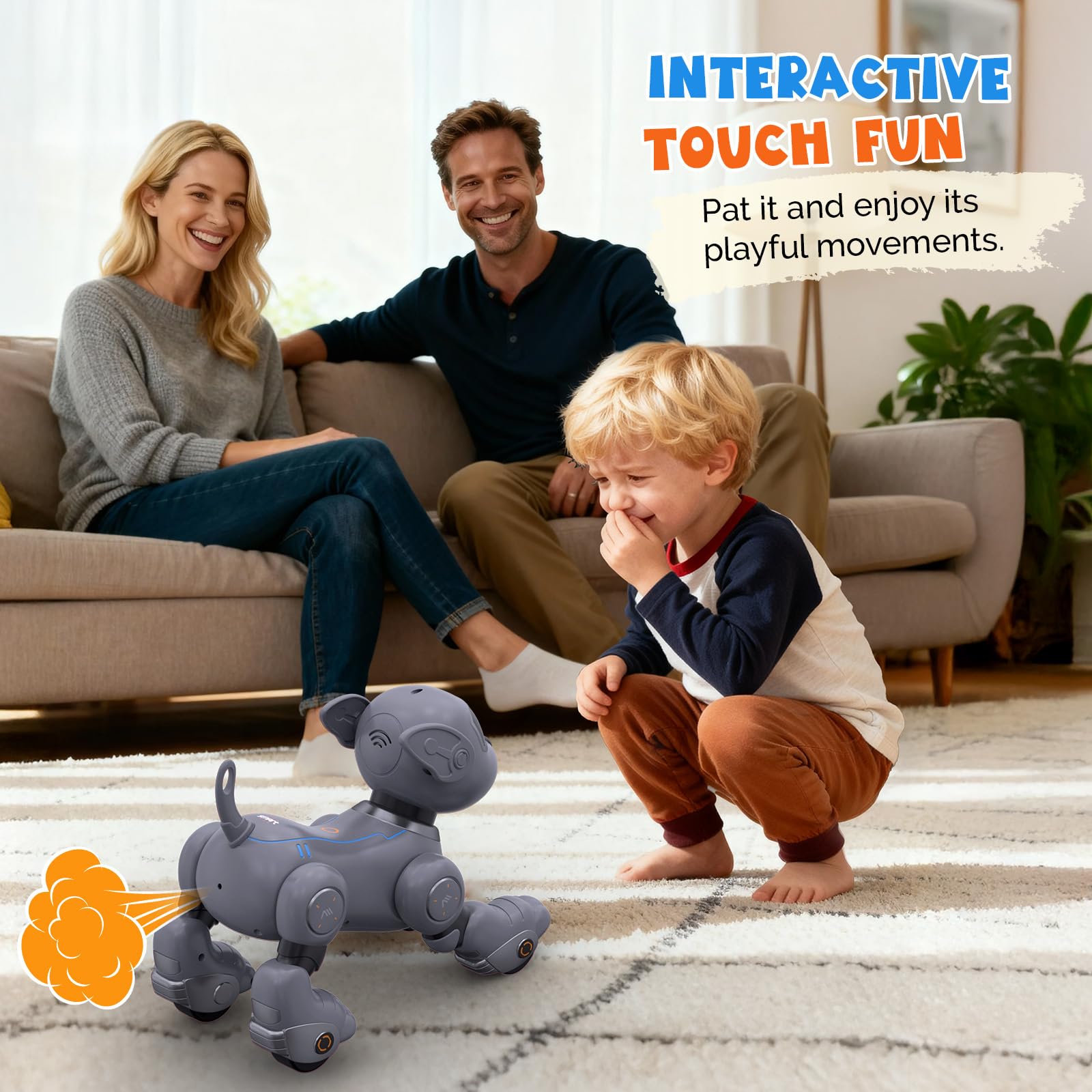 PRANITE Robot Dog, Programmable Remote Control Dog Toy for Kids with One-Key Following, Voice Control, Touch, Dance, Sing, Smart RC Stunt Puppy Toy