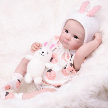 Tookyhill 18 Inch Reborn Baby Doll, Full Vinyl Weighted Body, Realistic Baby Girl Doll with Soft Bunny Hat & Cute Rabbit Toy Accessory, Lifelike