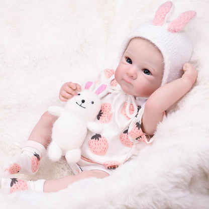 Tookyhill 18 Inch Reborn Baby Doll, Full Vinyl Weighted Body, Realistic Baby Girl Doll with Soft Bunny Hat & Cute Rabbit Toy Accessory, Lifelike