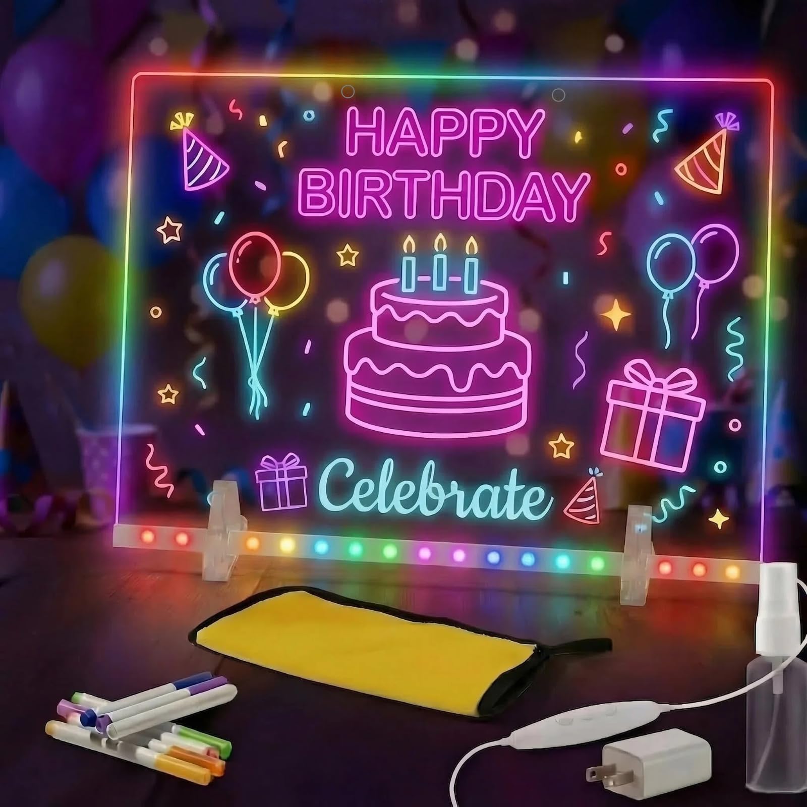 17" Led Drawing Board with 7 Colors,Light Up Cosmody Drawing Board,Glowing Acrylic Dry Erase Board with Light,Lumiboard Led Boards,Holiday Gifts