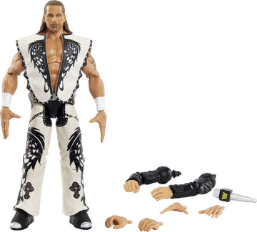 WWE Shawn Michaels Wrestlemania Elite Collection Action Figure with Entrance Attire & Vince McMahon Build-A-Figure Pieces, 6-in Posable Collectible