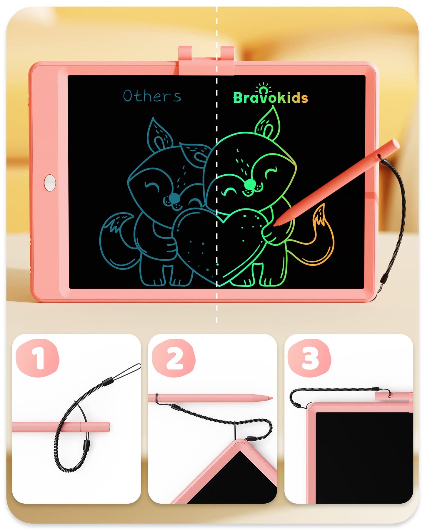 Bravokids 10 Inch LCD Writing Tablet for 3-8 Year Olds - Electronic Drawing Pad and Doodle Board as Educational Birthday Gifts for Girls and Boys