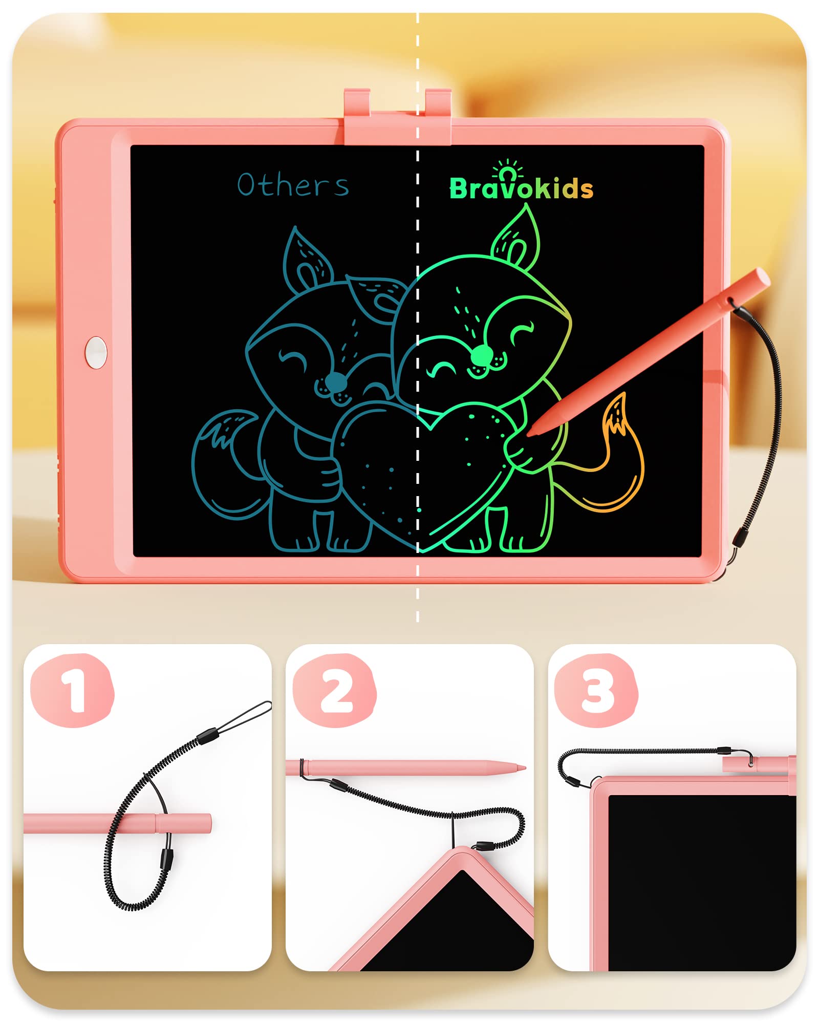 Bravokids 10 Inch LCD Writing Tablet for 3-8 Year Olds - Electronic Drawing Pad and Doodle Board as Educational Birthday Gifts for Girls and Boys