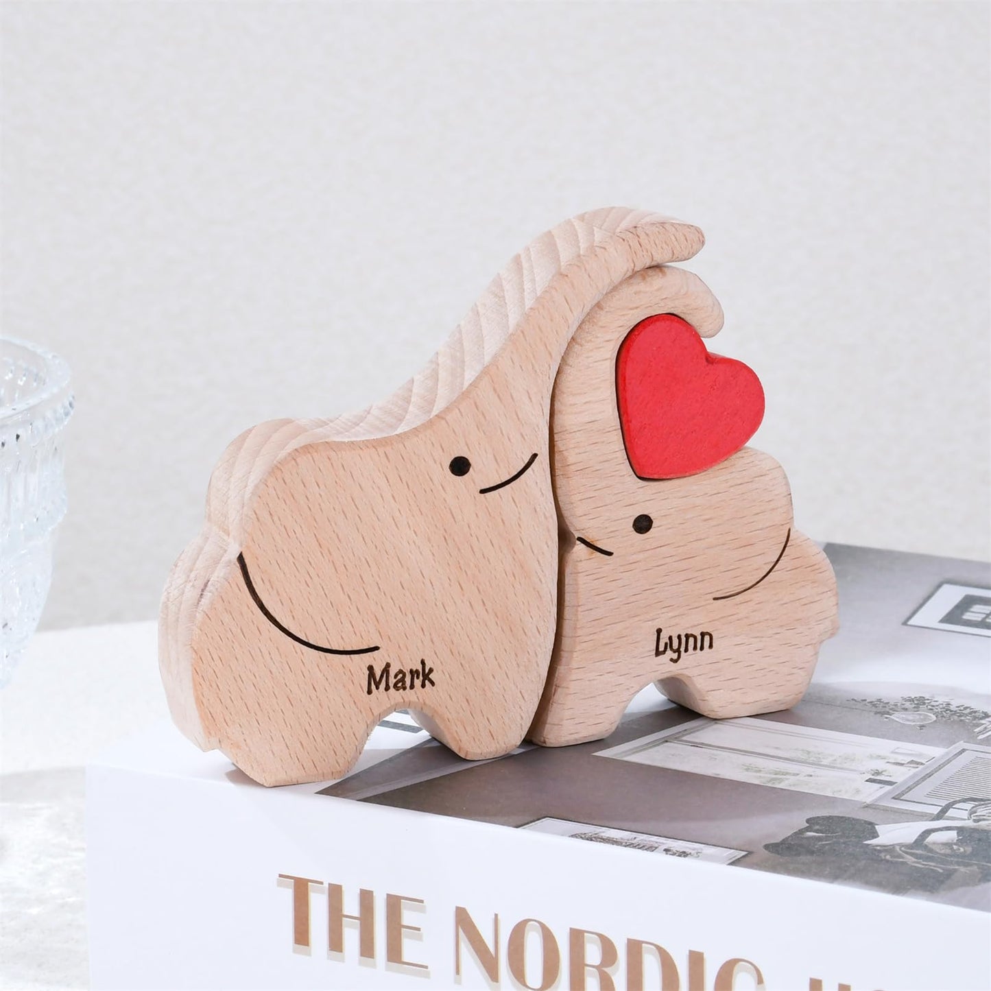 Customized Wooden Elephant Puzzle with 2-8 Family Name -Personalized Family Name Puzzle- Wooden Decor for Christmas Birthday Gifts for Mom Dad (6