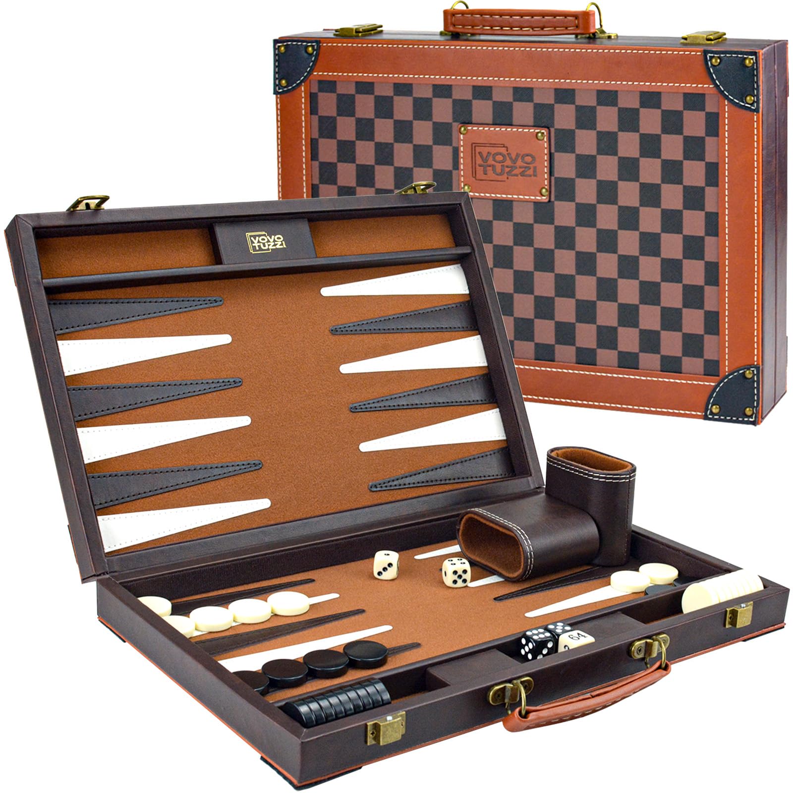 Backgammon Sets for Adults, 15 Inch PU Leather Backgammon Set, Portable Travel Backgammon Board Game, Classic Strategy Checkerboard Design Backgammon