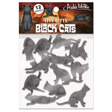 Accoutrements Archie McPhee Itty Bitty Black Cats - Bag of 12 Adorable Vinyl Kitties in 6 Styles for Cat Lovers and Halloween Fun
