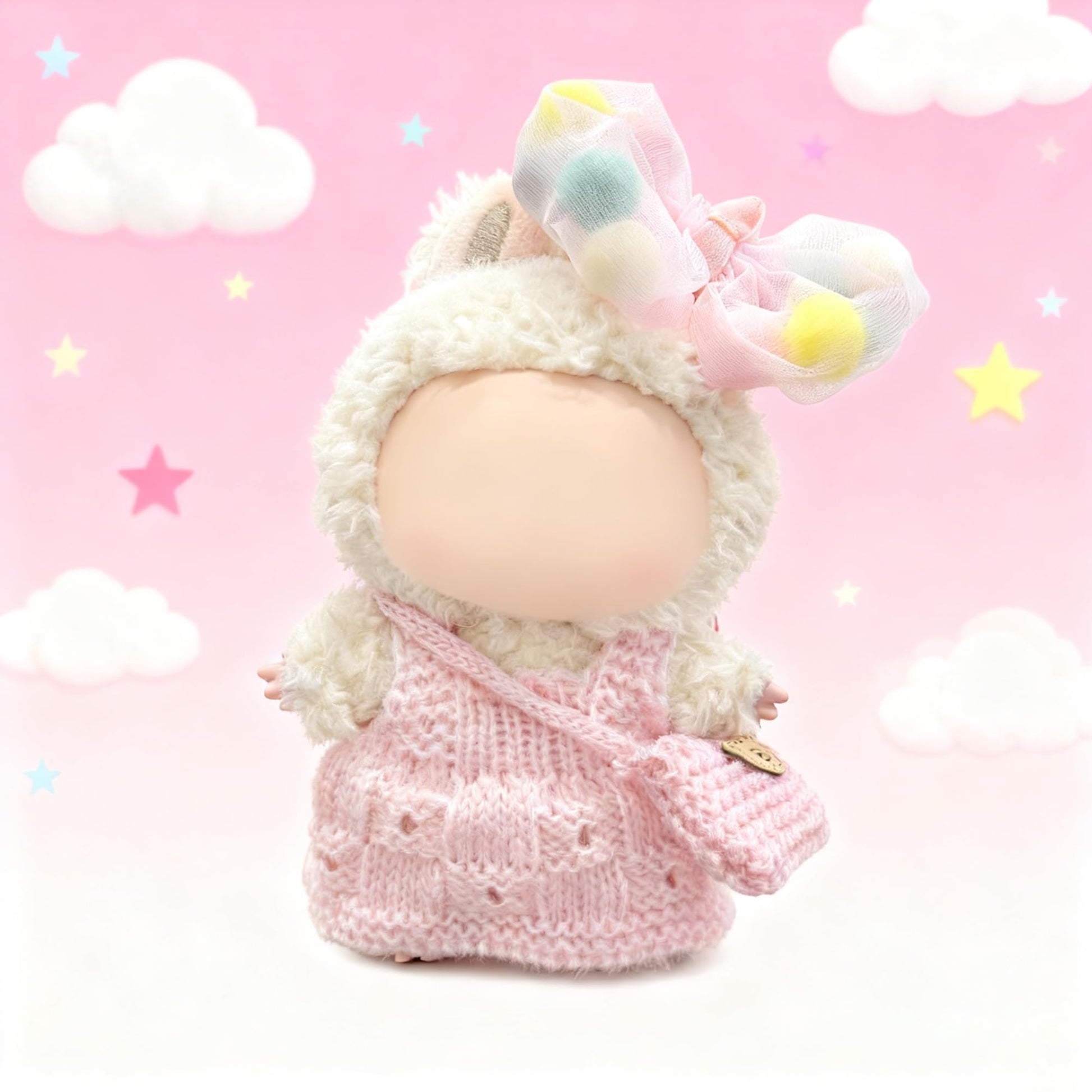 15 17cm Doll Clothes(NO Doll), Cute Dolls Outfit Accessories with Knitted Dress + Hair Clip + Bag, Small Kawaii Clothes Set for Dolls