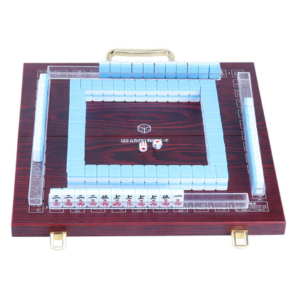 Erencook Miniature Chinese Mahjong Game Set with Foldable Table 144 Mini-Tiles, Case, and Accessories, Travel Set (Blue, 22MM)