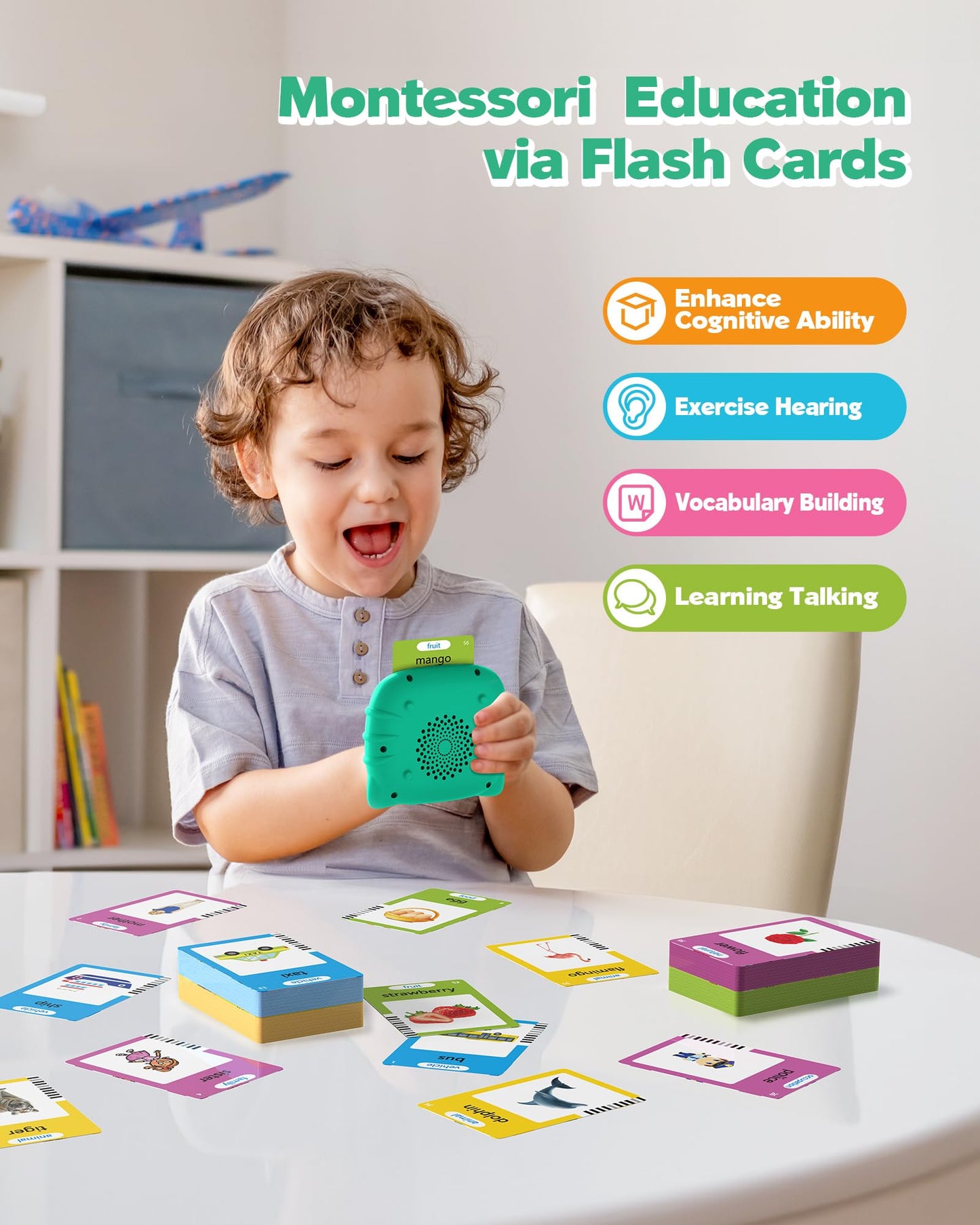 Airbition Talking Flash Cards for Toddlers 1 2 3 4 Year Olds, Green