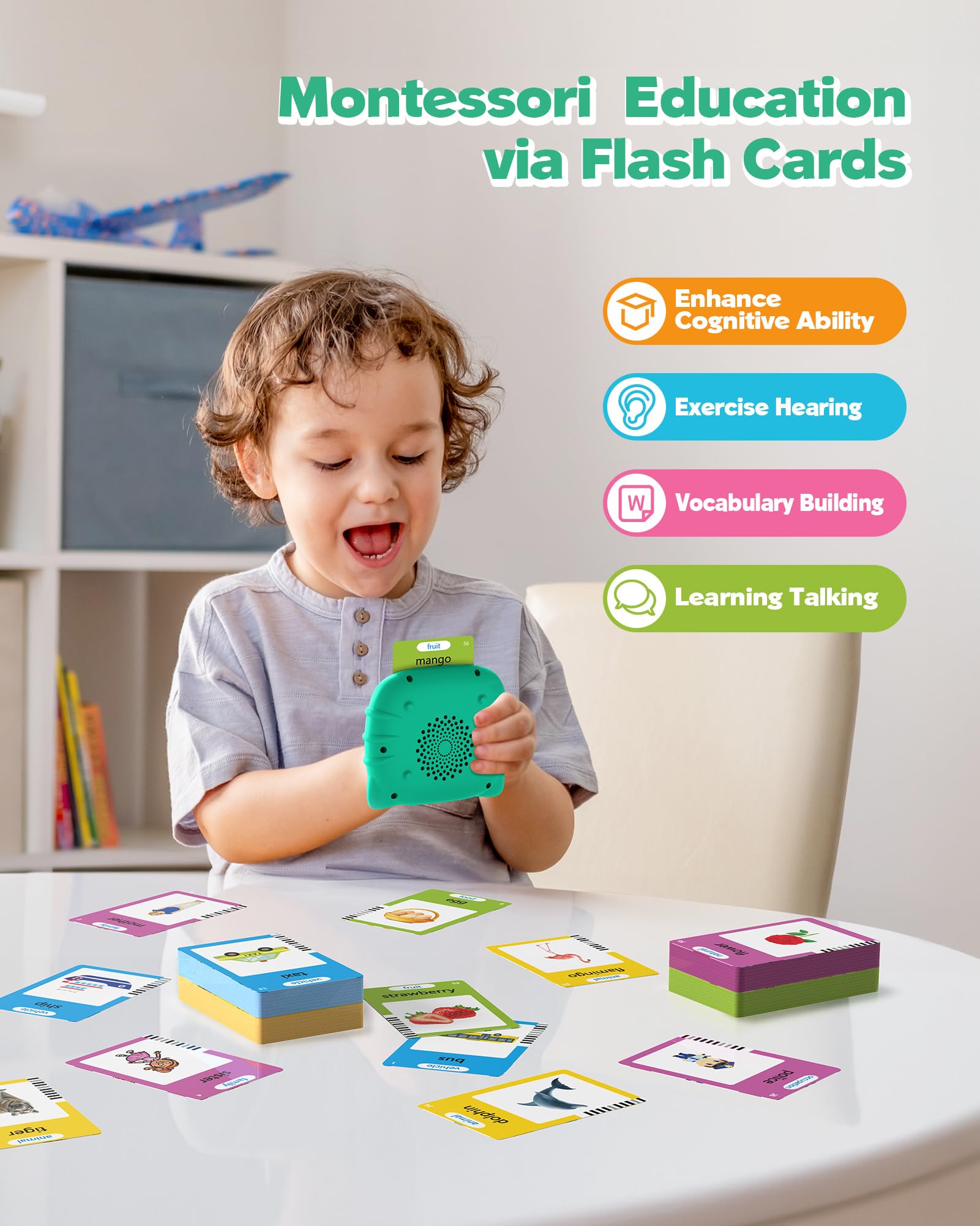 Airbition Talking Flash Cards for Toddlers 1 2 3 4 Year Olds, Green
