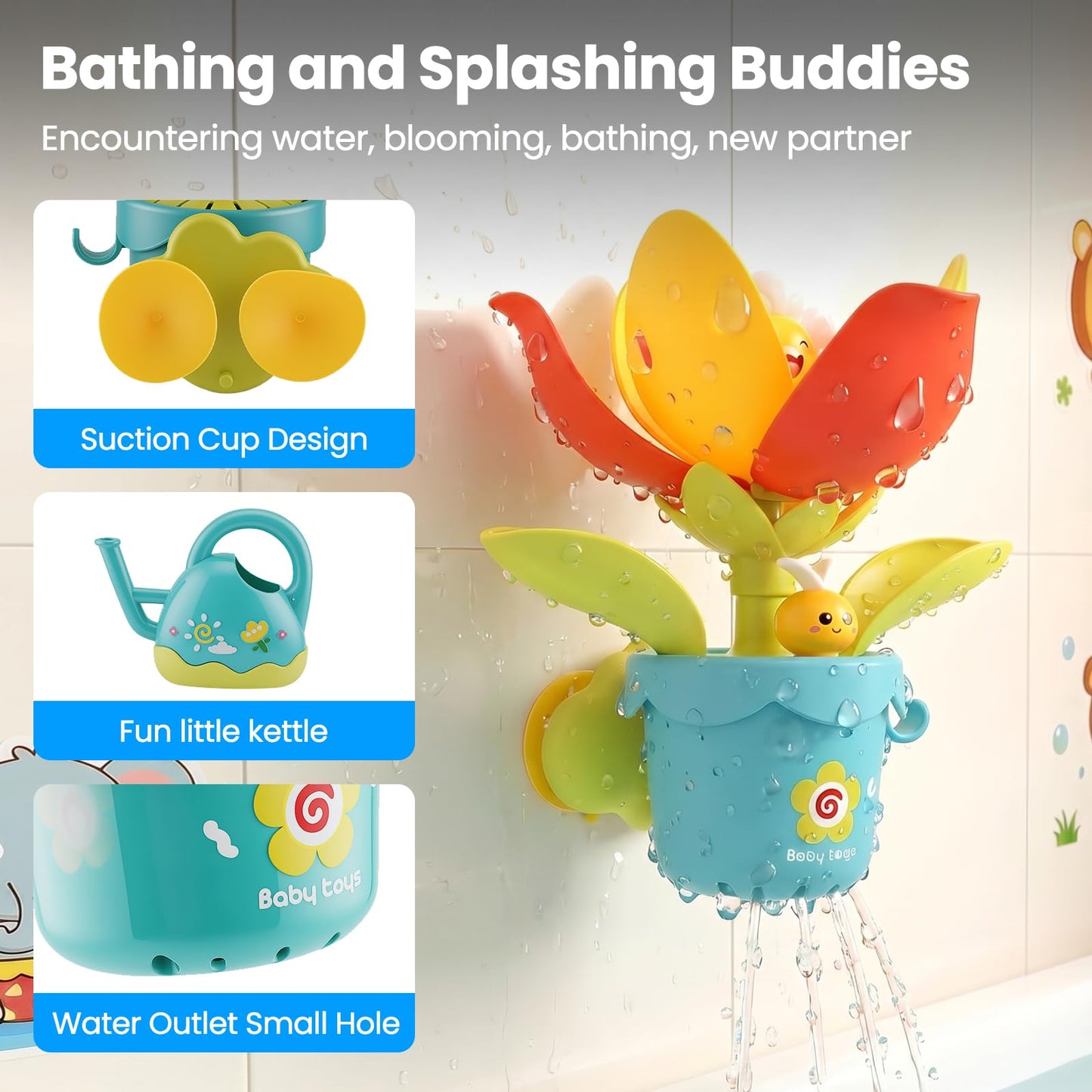 Interactive Bath Toys for Toddlers 1-3 Toys with Flower and Watering Can
