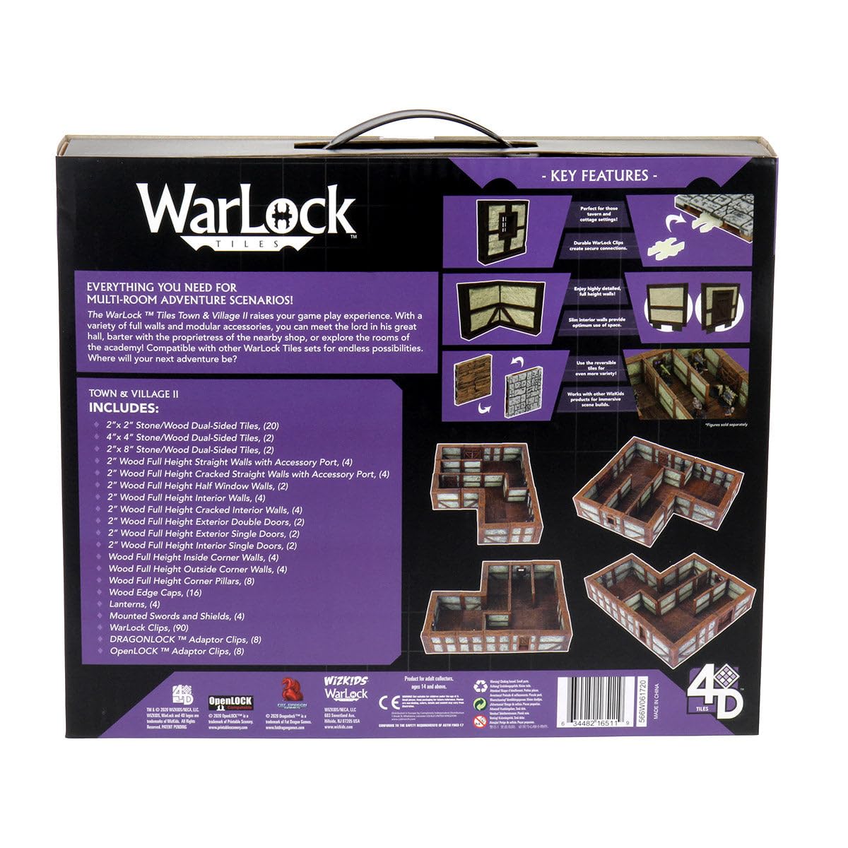 WizKids Warlock Tiles: Base Set - Town & Village II Full Height Plaster Walls