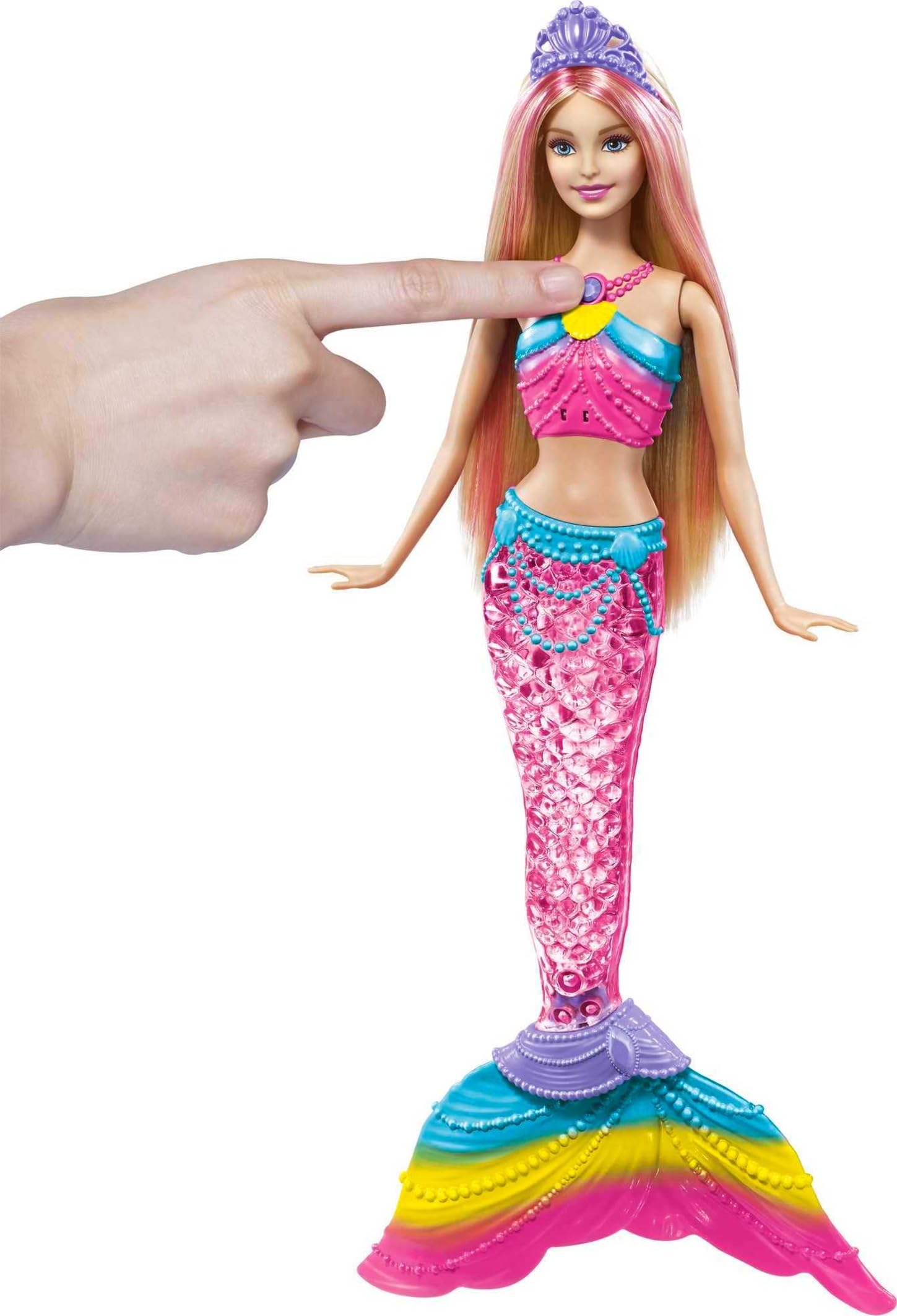 Barbie Dreamtopia Doll, Rainbow Lights Mermaid with Glimmering Light Up Rainbow Tail, Tiara and Blonde Hair
