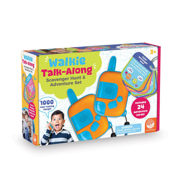Walkie Talk-Along Scavenger Hunt & Adventure Set - 2 Rugged Walkie Talkies (1,000 ft Range) + 24 Mission Cards - Outdoor Backyard Games for Kids Ages