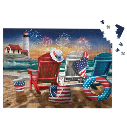 Briarwood Lane 4th of July Jigsaw Puzzle 1000 Pieces Adult Finished Size 29.5x19.68 Beachfront Fireworks Summer Puzzle for Game Night