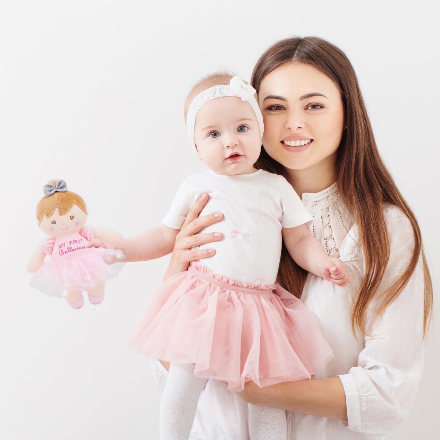 June Garden 9" Soft Ballerina Baby Doll Freya - Adorable My First Baby Doll for Infants - Sensory Baby Rattle Toy - Pink