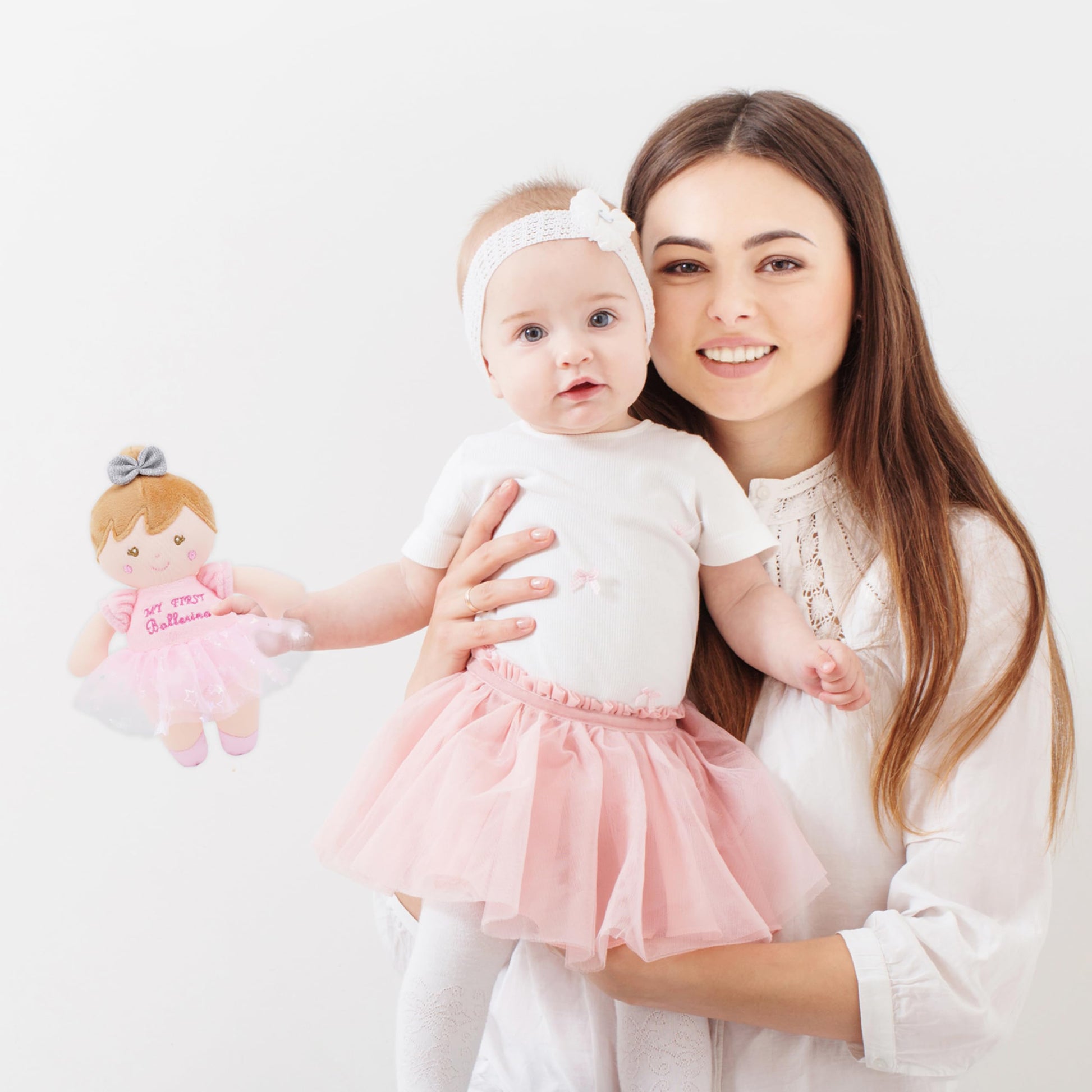 June Garden 9" Soft Ballerina Baby Doll Freya - Adorable My First Baby Doll for Infants - Sensory Baby Rattle Toy - Pink