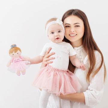 June Garden 9" Soft Ballerina Baby Doll Freya - Adorable My First Baby Doll for Infants - Sensory Baby Rattle Toy - Pink