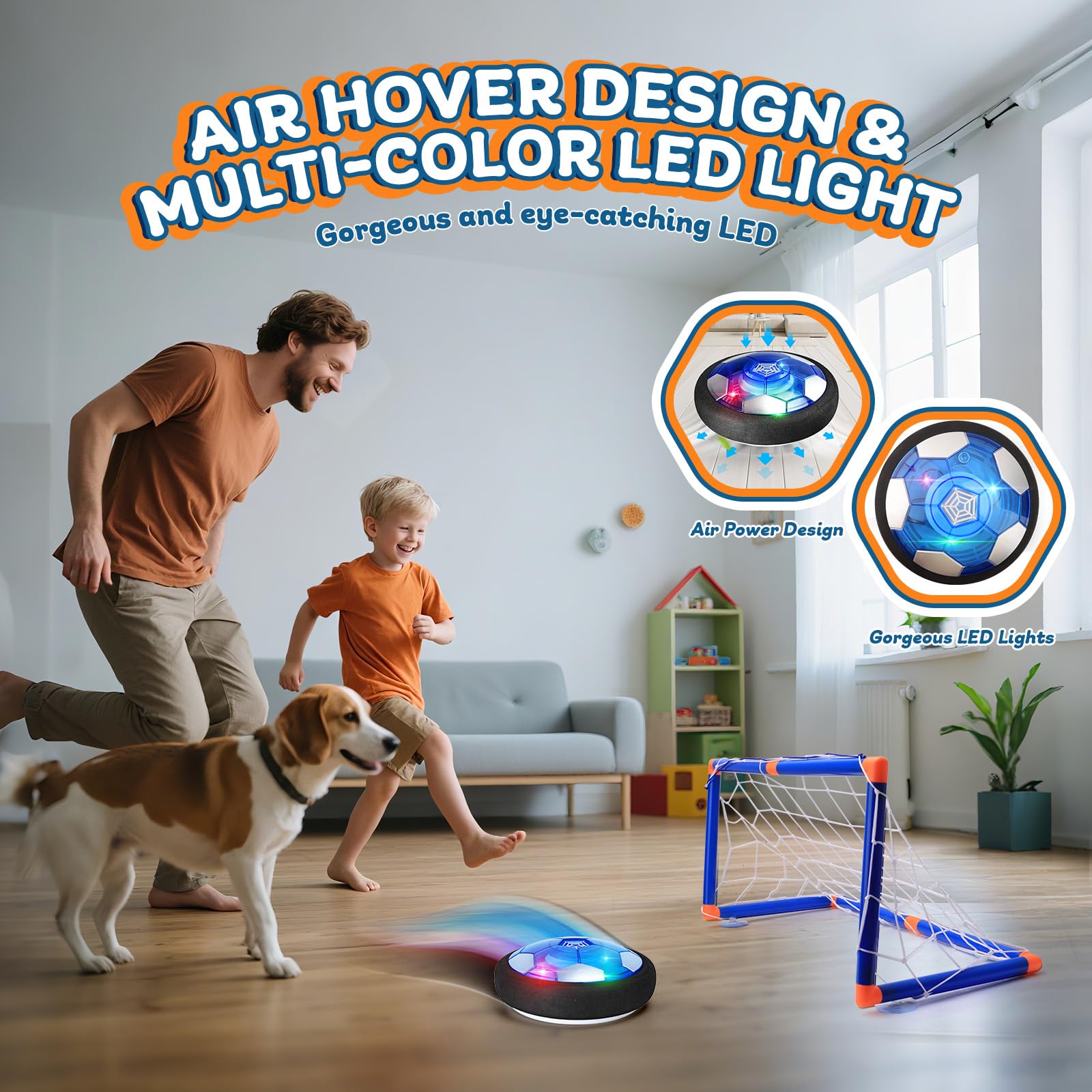 Nazano 3-in-1 Hover Soccer Ball, Kids Toddler Hockey Set with LED Lights,Indoor Outdoor Toys for Kids, Soccer Gift for Boys 6-8 8-12, Birthday,Kids