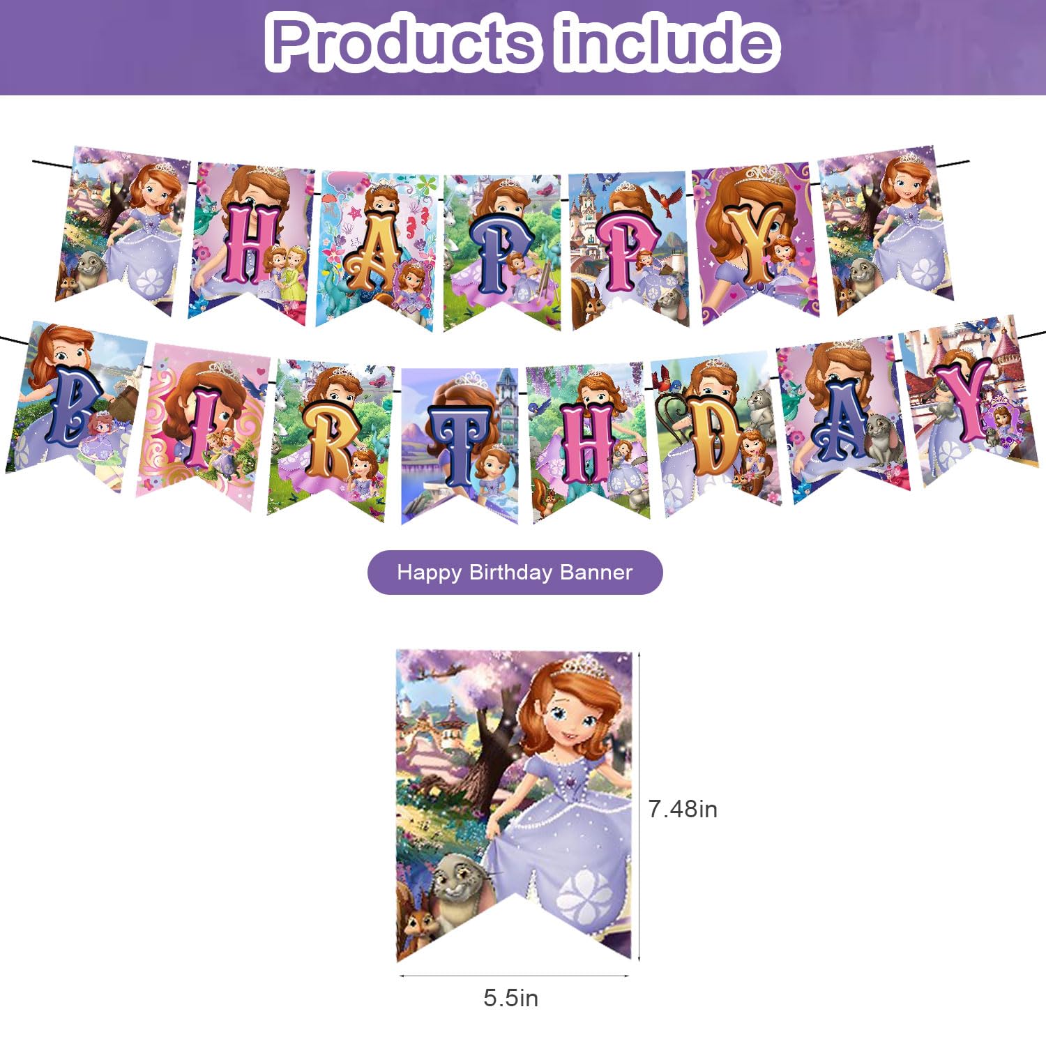 Princess Birthday Party Decoration, Princess Include Princess Theme Birthday Banner, Cake Topper, Latex Balloons for Fans Birthday Party Supplies