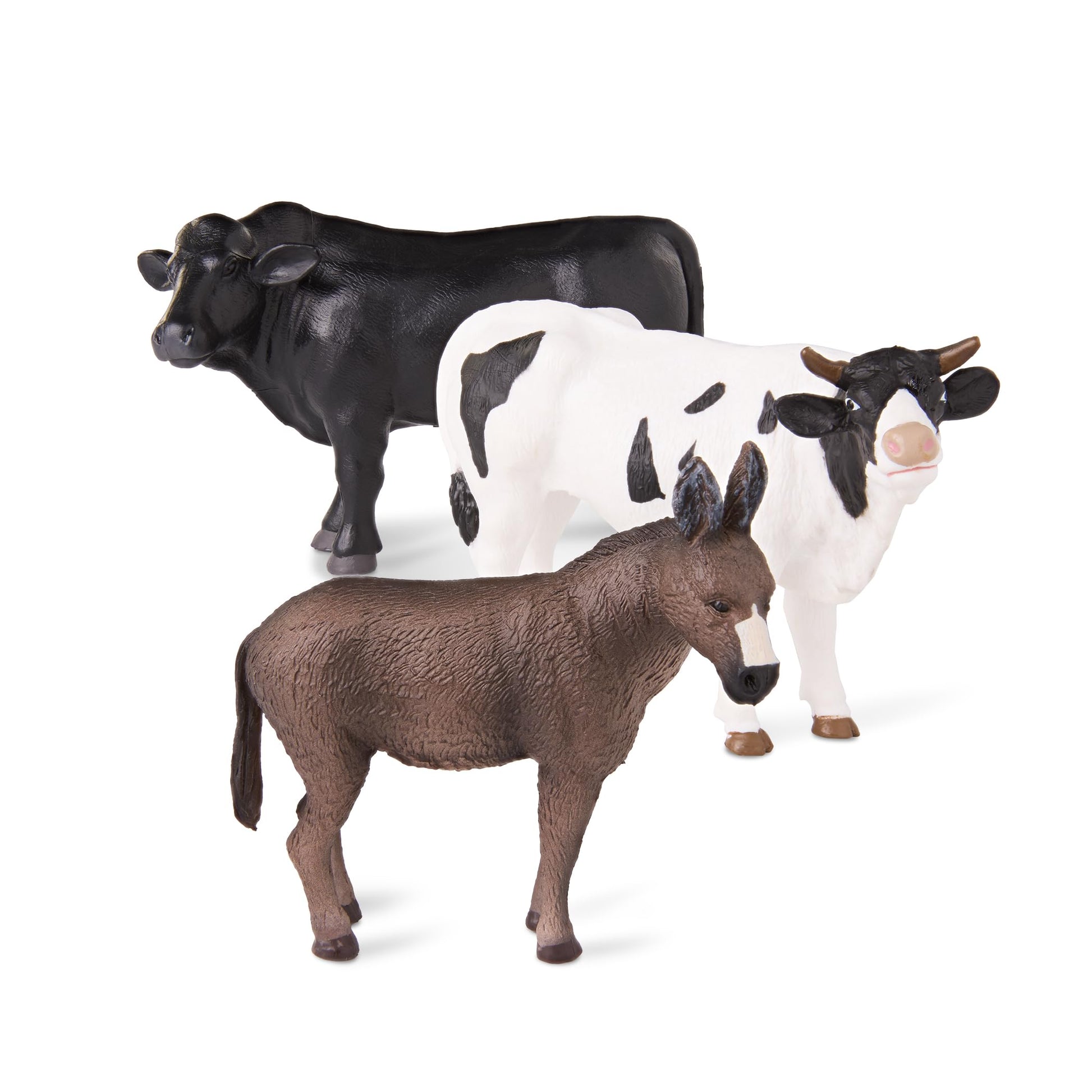 Terra by Battat - Farm Animal Toy Set with Realistic Holstein Cow, Bulls & Donkey Figurines - Educational Toddler Toys for Imaginative Play