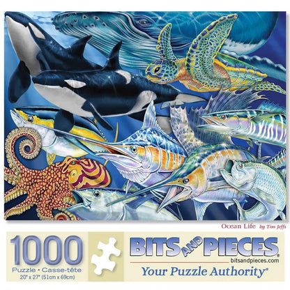 Bits and Pieces 1000 Piece Jigsaw Puzzle - Ocean Life - Underwater Sea Creatures by Tim Jeffs - Vibrant Marine Animals, 20" x 27", Unique Random Cut