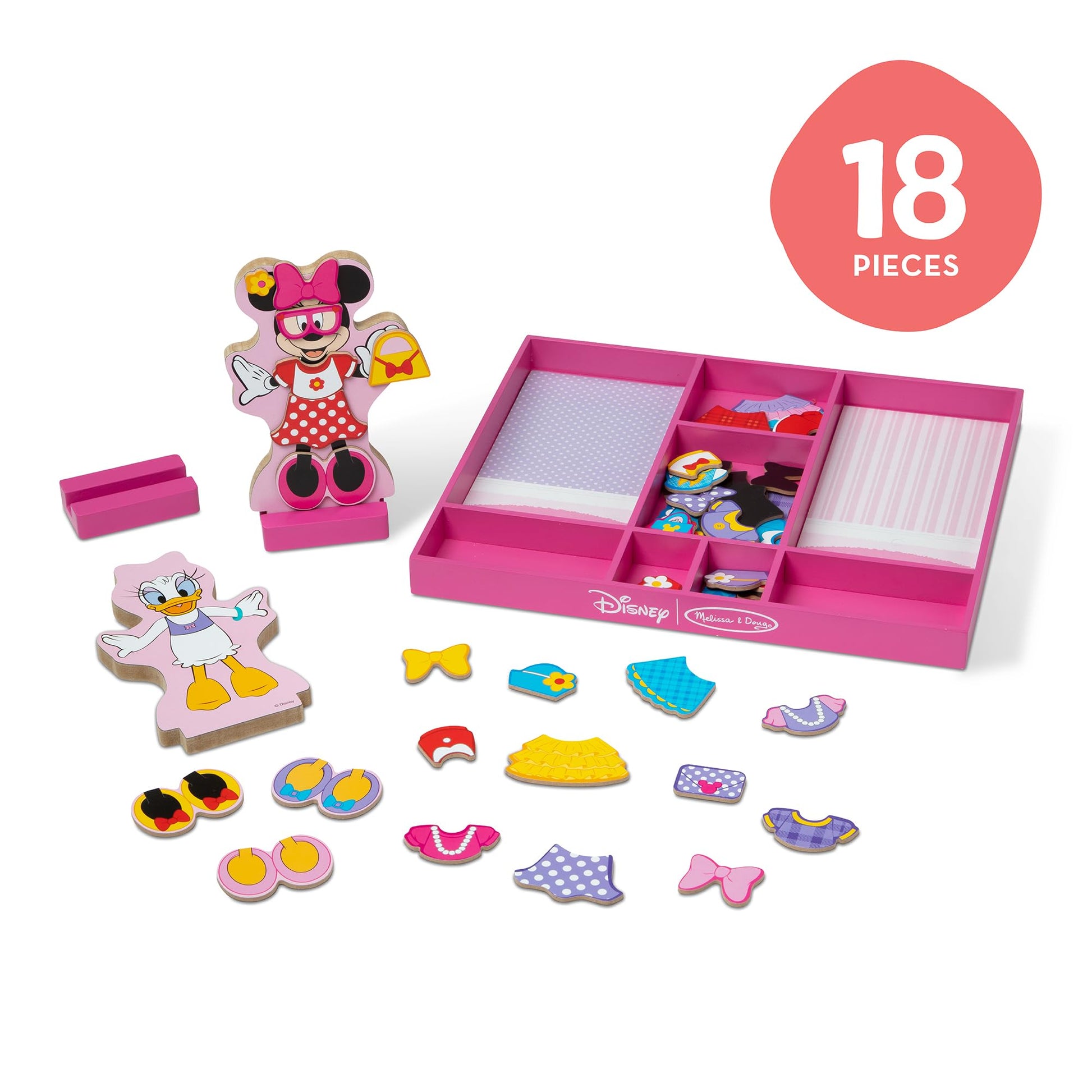 Melissa & Doug Disney Minnie Mouse & Daisy Duck Magnetic Dress-Up Wooden Dolls - Pretend Play Set (40+ pcs) Minnie Mouse Toys, Disney Dress Up Dolls
