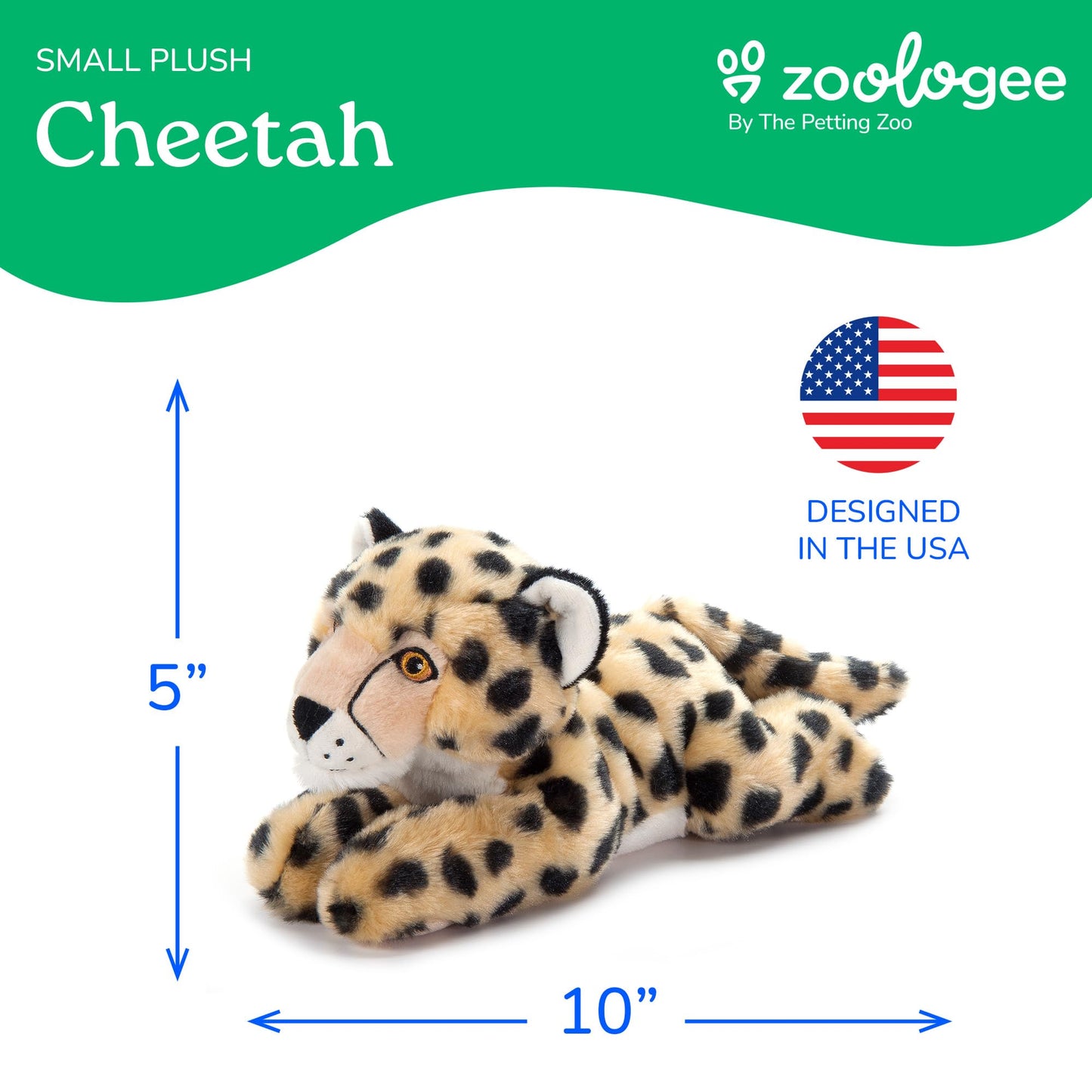 The Petting Zoo Cheetah Stuffed Animal Plushie, Gifts for Kids, Earth Keeperz Wildlife Animals, Zoologee Cheetah Plush Toy, 10 inches