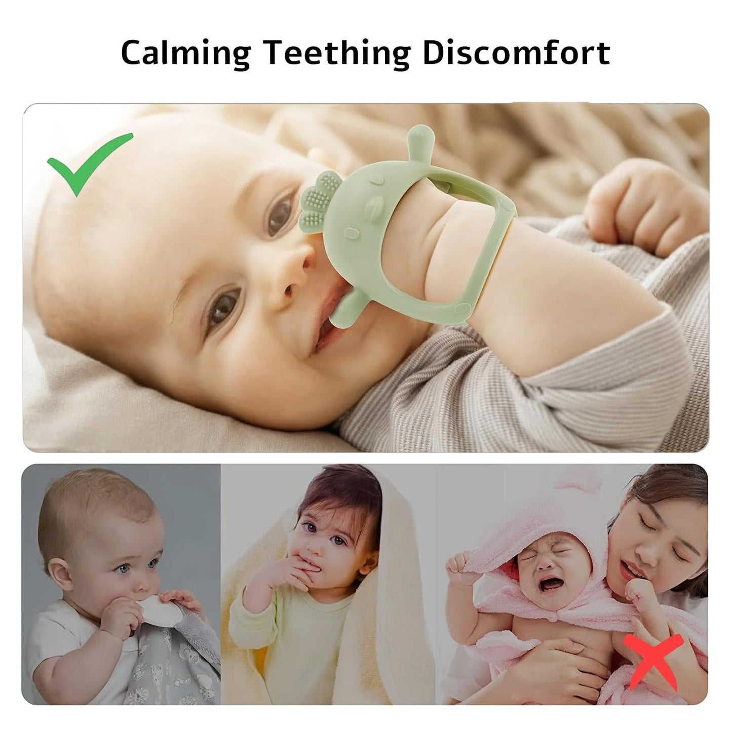 2 Pack Baby Teether Toy, BPA Free Silicone Mitten Glove Teether for Sucking Needs, Baby Teething Toys 0-3-6-12 Months, Hand Pacifier Chew Toys