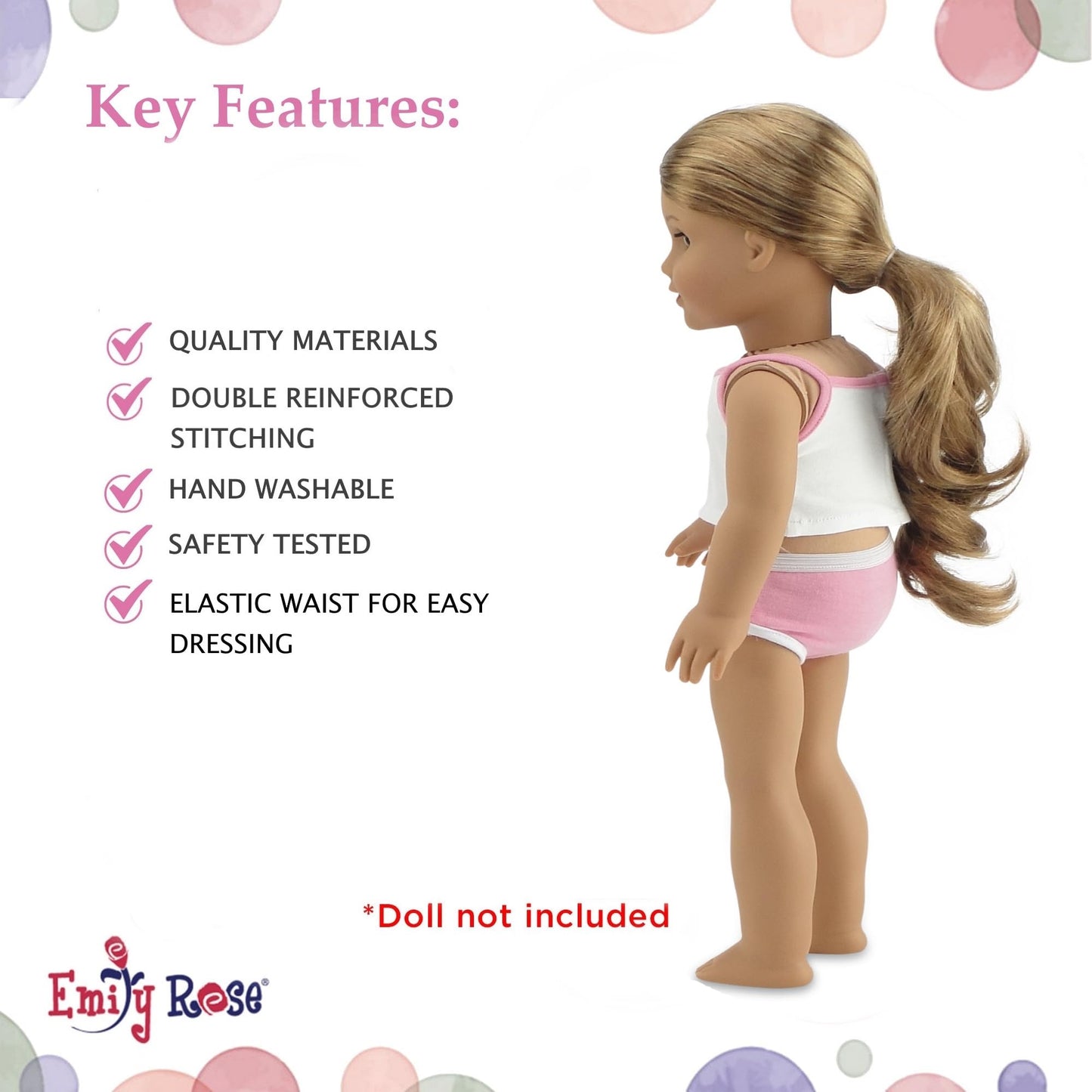 Emily Rose 18 Inch Doll Clothes - 6-PC Basic Underwear Set Socks and Tights | Value Pack 18" Doll Accessories Compatible with American Girl Dolls