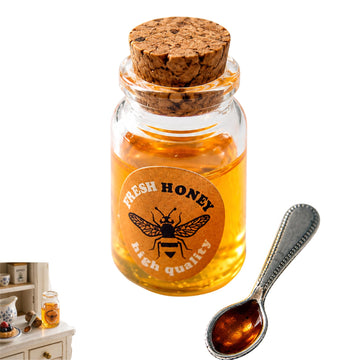 Miniature Dollhouse Kitchen Accessories and Furniture Set, Resin Jam Milk Honey Set with Spoon, Tableware Set Dollhouse Dishes?Decorative Scene?1/12