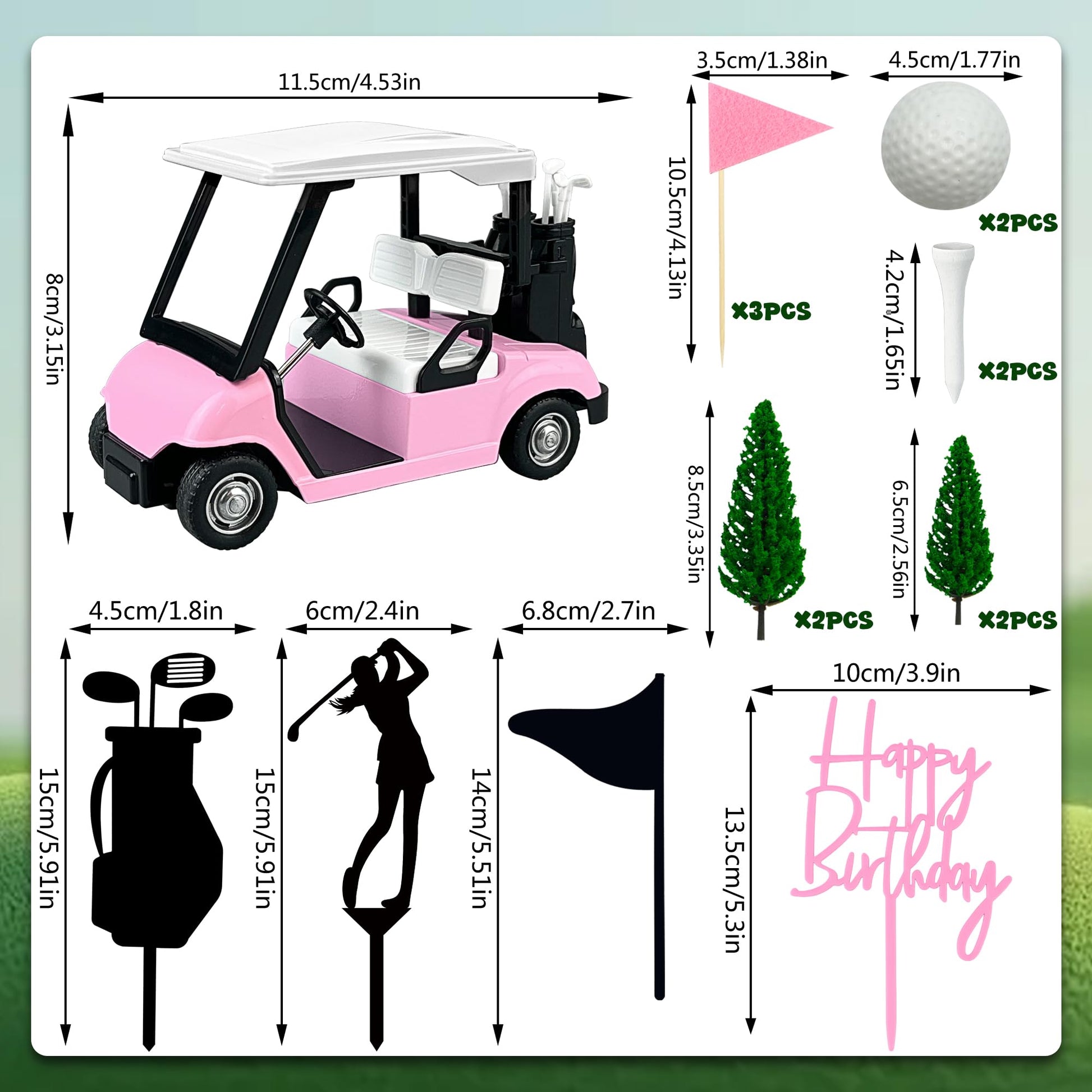 2026 New Golf Cake Decorations Pink Golf Cart Cake Toppers Heading