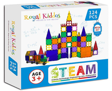 Royal Kiddos - 124 PCS with 2 Cars - Magnetic Building Blocks Toys for Kids - Magnetic Tiles Building Set for Toddlers - Magnet Toys for Children