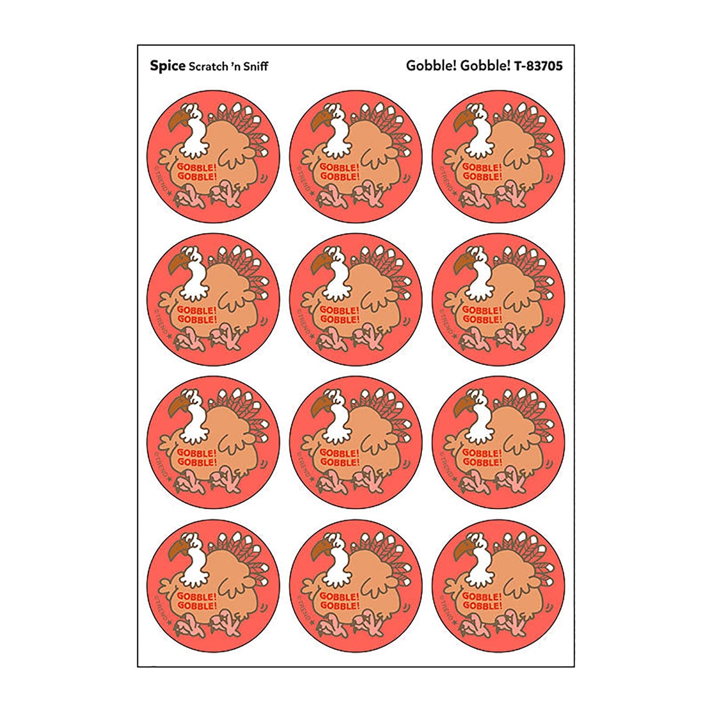 Gobble! Gobble!/Spice Scent Retro Scratch 'n Sniff Stinky Stickers by TREND; 24 Seals/Pack - Authentic 1980s Designs!