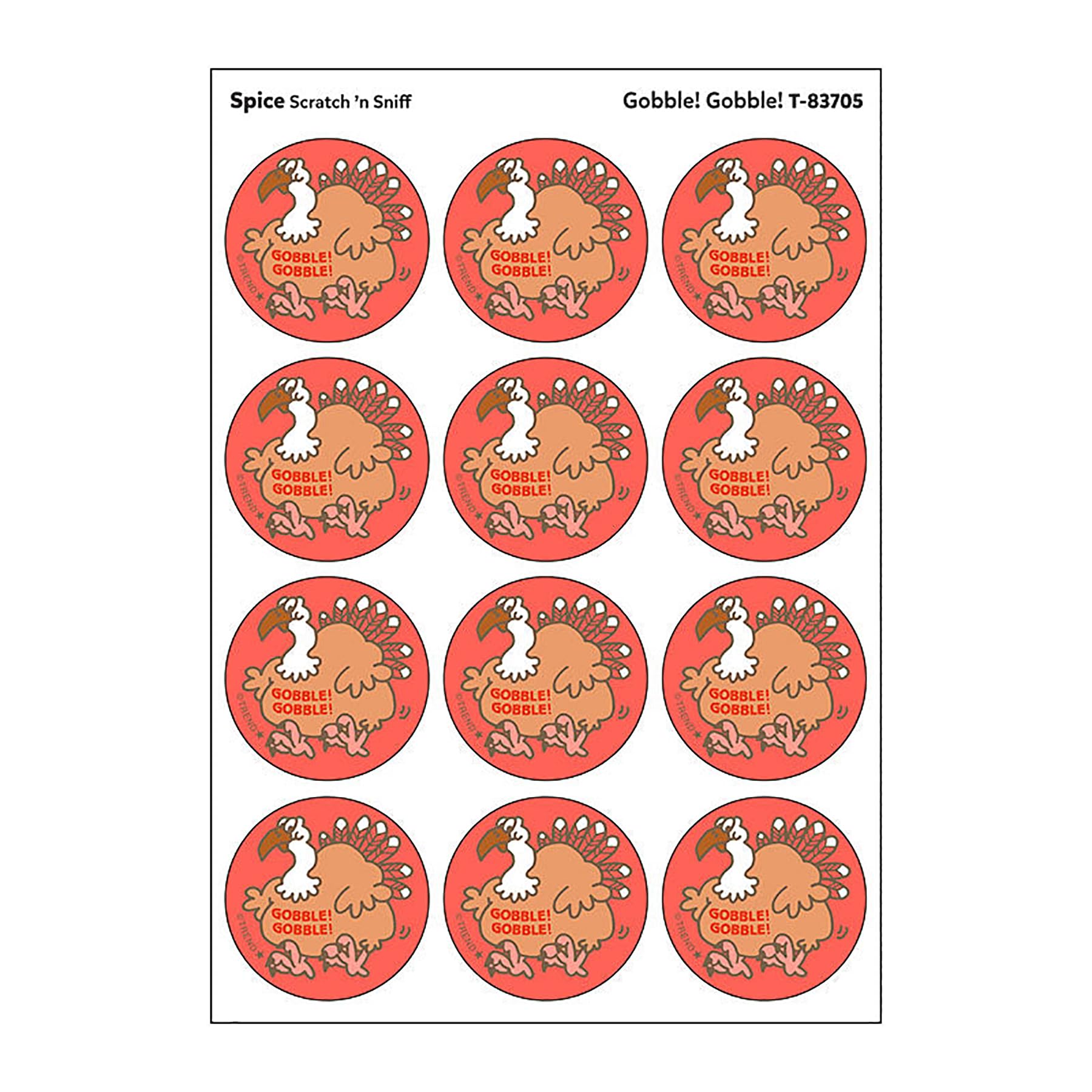 Gobble! Gobble!/Spice Scent Retro Scratch 'n Sniff Stinky Stickers by TREND; 24 Seals/Pack - Authentic 1980s Designs!
