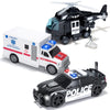 JOYIN Toddler Truck Toys for 3 4 5 6 7 Year Old Boys - Police Car Toy Set, Emergency Vehicle Playset, Friction Powered Car with Lights and Sounds