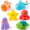 JOYIN 6 Pcs Sea Animal Bath Toys, Sealed & No-Hole & Mold Free Bathtub Toys for Kids, Non-Toxic & Soft Water Vehicles Toys, Squeezable & Float on