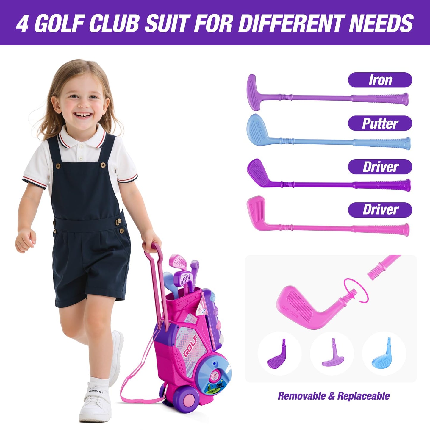 HYES Kid Golf Set, Kids Golf Club Age 3-5, Pink