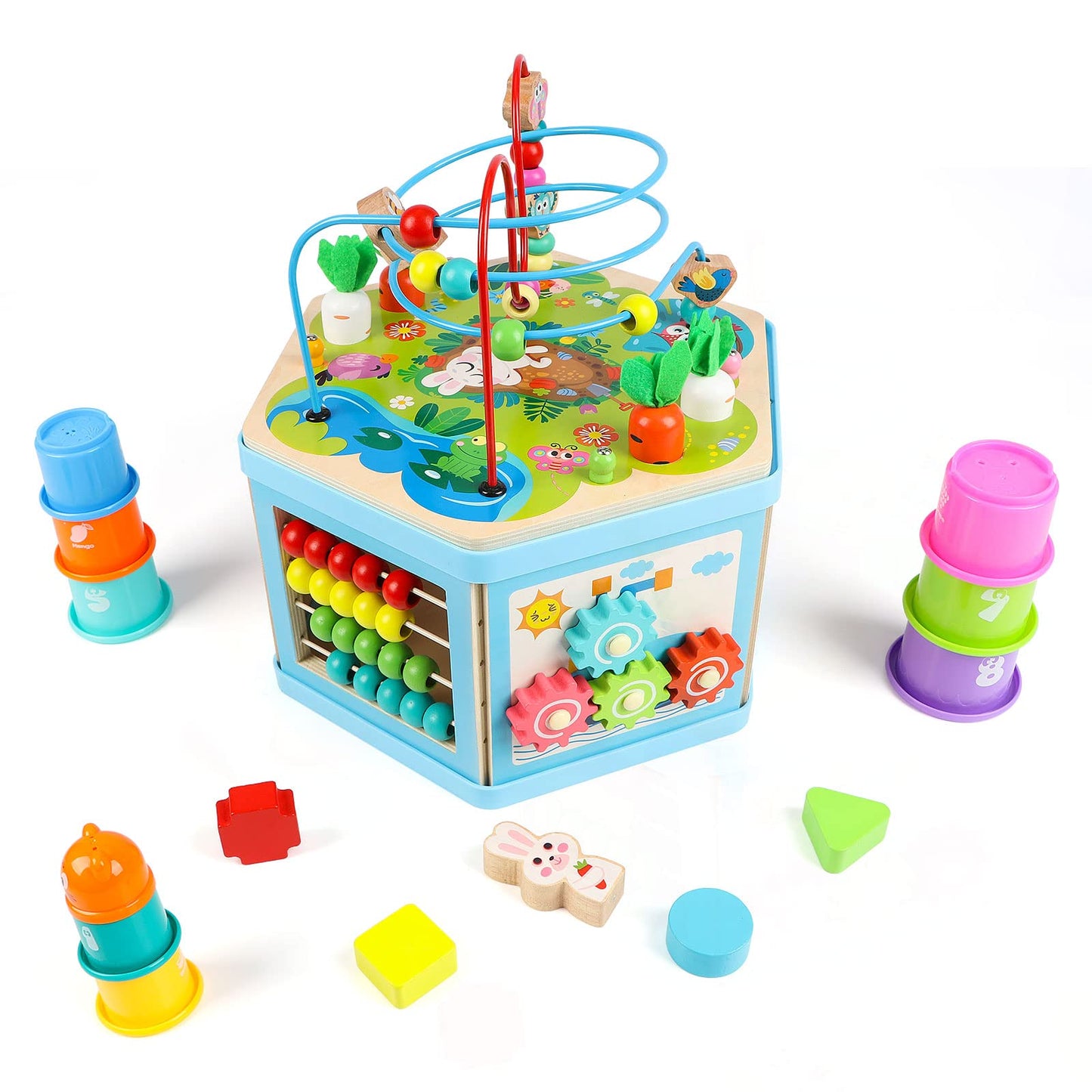 Vomocent Wooden Activity Cube for 1 Year Old Kids, Educational Learning Bead Maze for Toddler Age 1-3, Developmental Montessori Toys for 12-36 Months