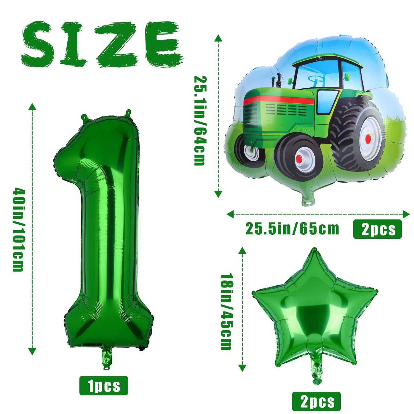 5Pcs Tractor Balloons, Green Tractor Birthday Number Mylar Foil Balloon Farm Theme 2nd Birthday Party Supplies Decor (2nd)