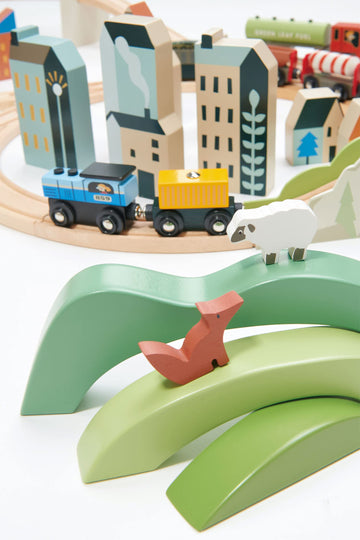 Tender Leaf Toys - Green Hills View - Wooden Stacking, Building Toy Stacker, Blocks - Open-Ended Toy Set with Green Hills View for Inspires Creative