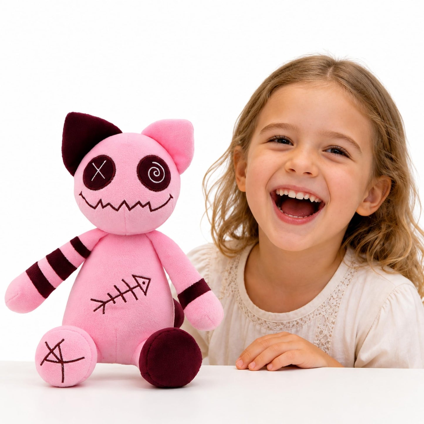 Bilibang Cat Plush,Gothic Style Pink Cat Plush, Zombies Cat Stuffed Animal