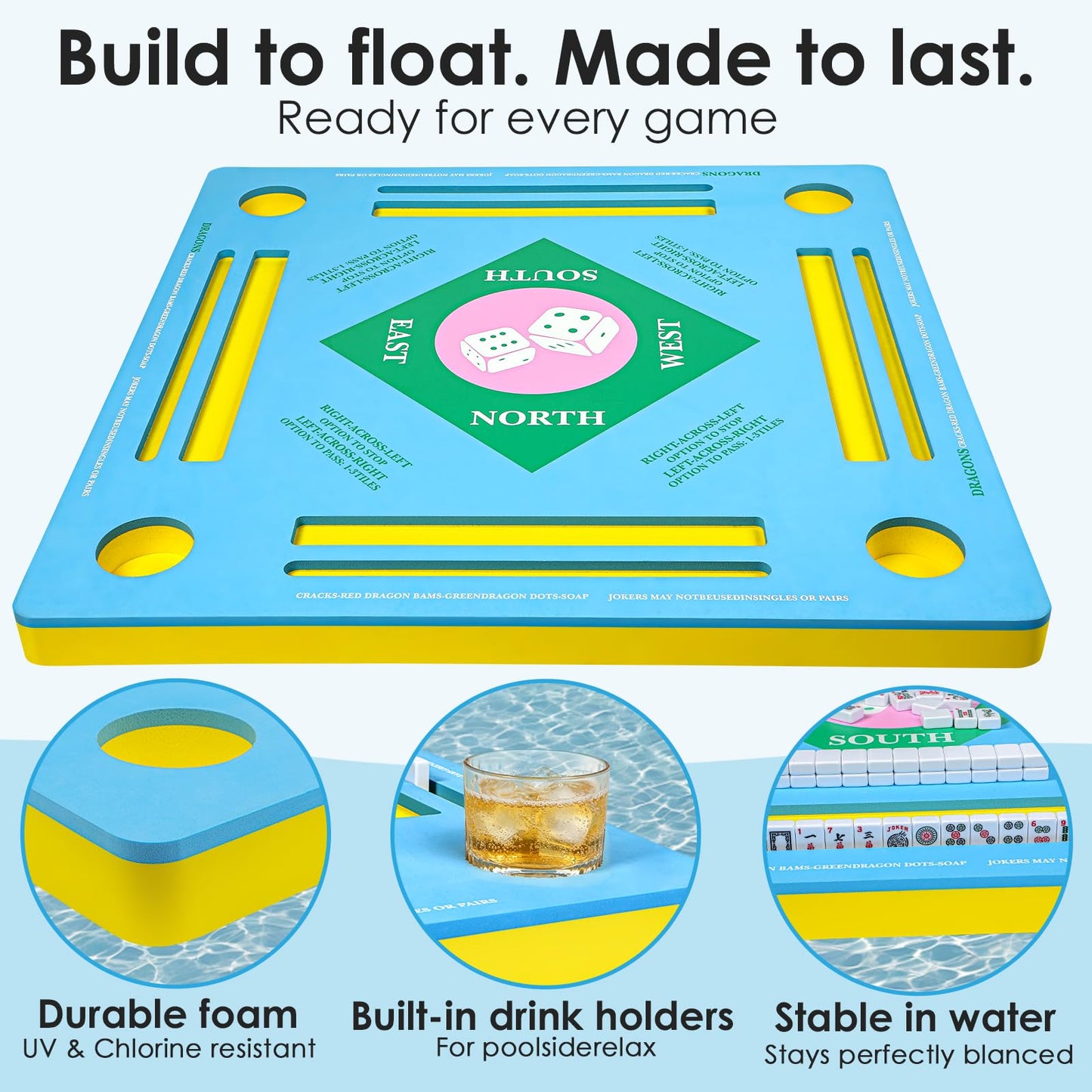 Luldesce Floating Mahjong Table for Pool Double-Sided 32.5"x32.5"