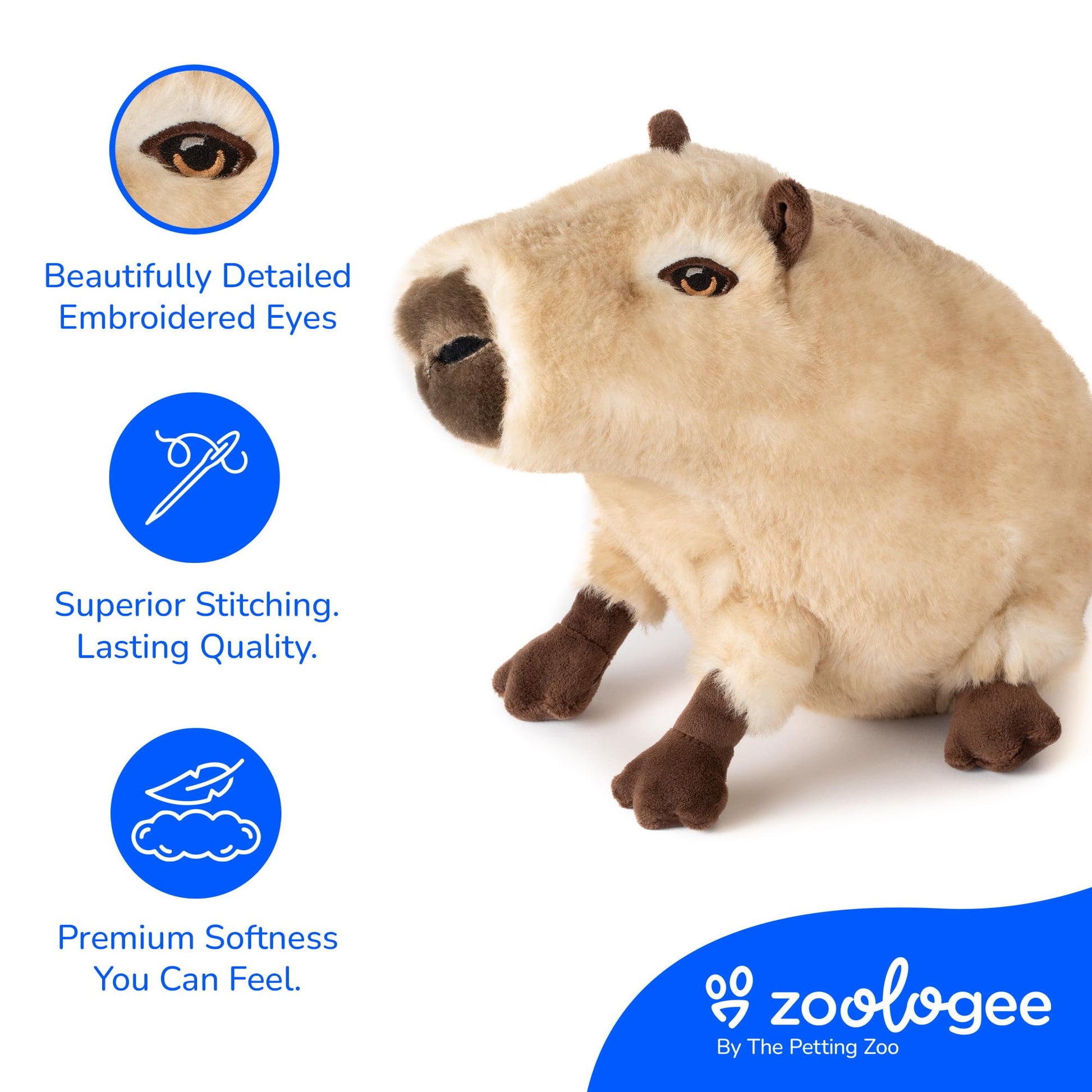 The Petting Zoo Capybara Stuffed Animal Plushie, Gifts for Kids, Earth Keeperz Wildlife Animals, Zoologee Brown Capybara Plush Toy, 13 inches